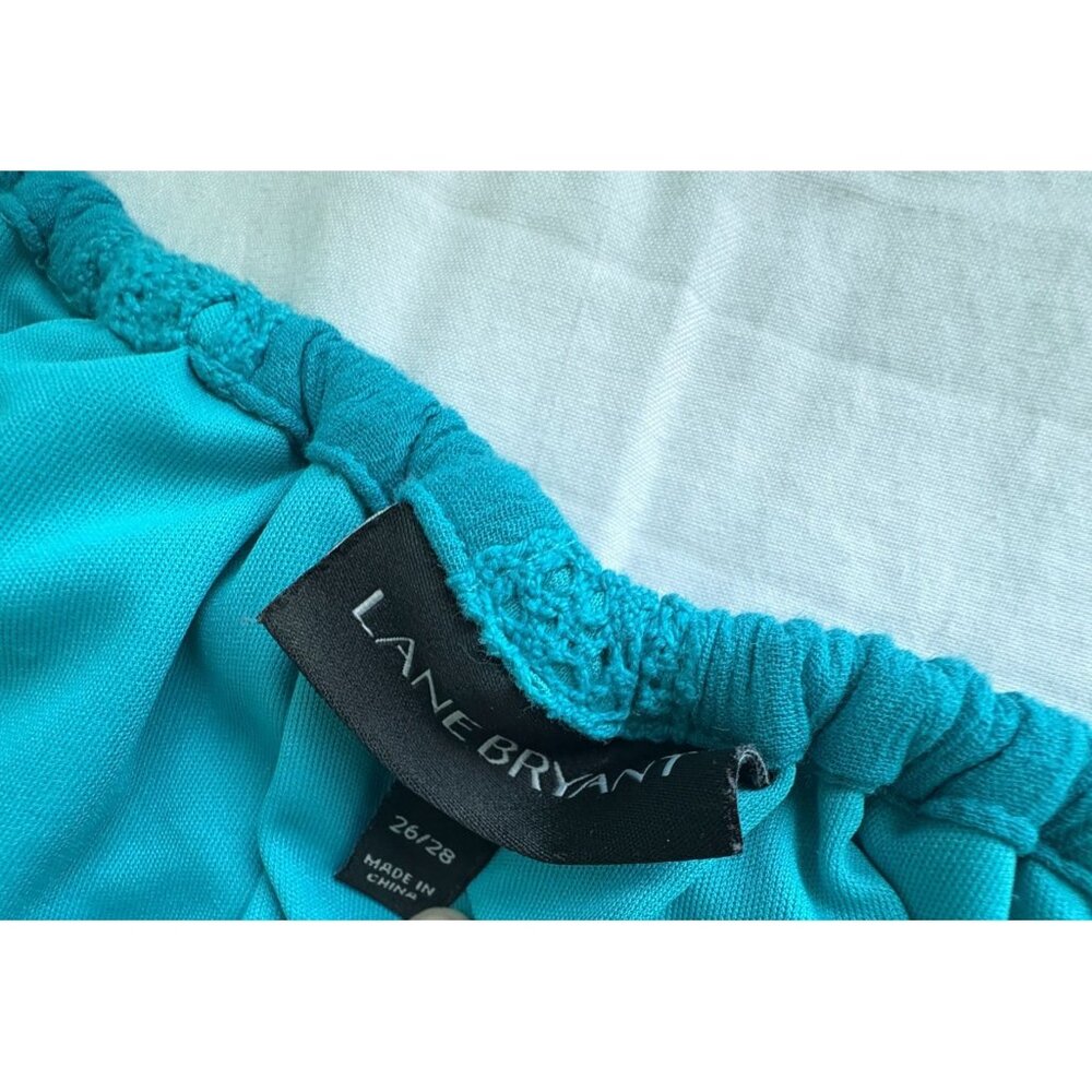Lane Bryant Boho Tunic Dress Plus Size 26/28 Teal With Crochet Accents Lined - Picture 3 of 11